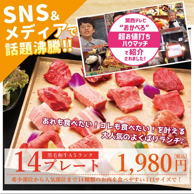 画像：【１日限定30食】 お肉《14種類》を1口サイズで！人気の『14プレート』