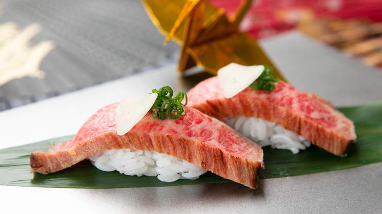 Kobe beef rare steak sushi